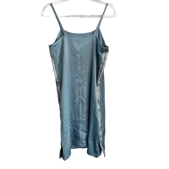 NEW ADIDAS BLUE TANK DRESS MEDIUM H37804 SATIN MINI SPAGHETTI STRAP WHITE NWT - Picture 3 of 7